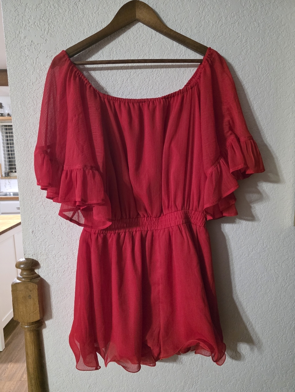 Endless Rose Red Off-Shoulder Ruffle Tunic Romper